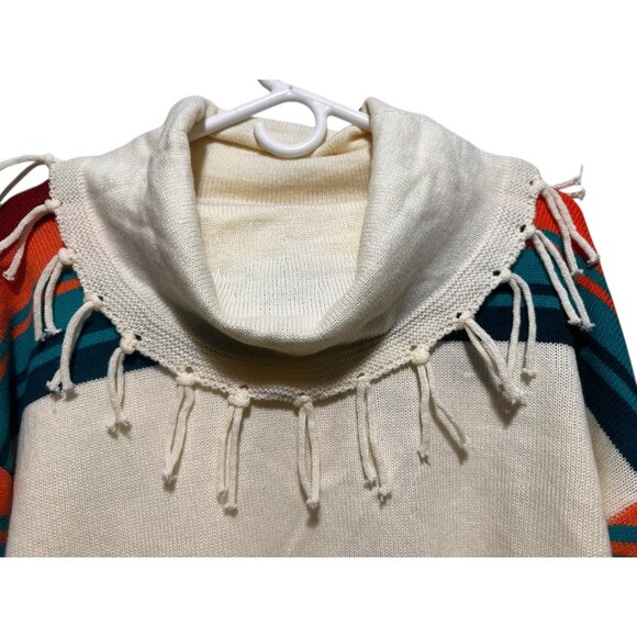 Panhandle Aztec Stripes Fringe Sweater Women XL Cowl Neck Western Bohemian Rodeo - Picture 8 of 15